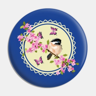 Spring Flowers And Bird Art Pin