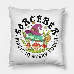 Frog Sorcerer Retro Graphic Pillow