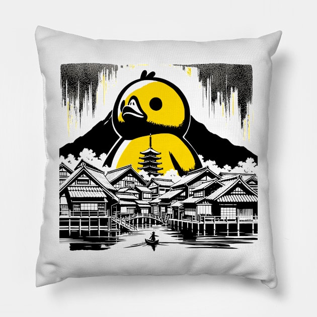 Japanese Big Duck Monster Pun Funny Duck Pillow by KsuAnn