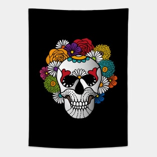 Dark Curly Sugar Skull Tapestry