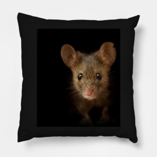 George the mouse in a log pile House art black background Pillow