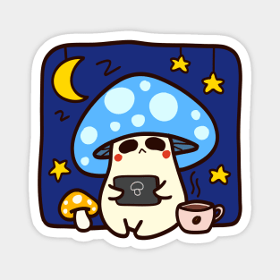 Sleepy stem : cute mushroom on blue Magnet