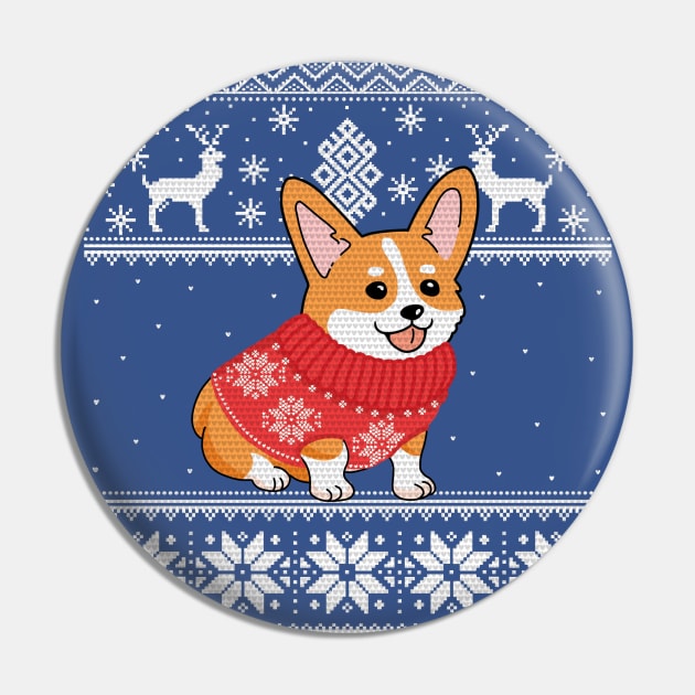 Corgi Christmas Sweater Pattern Pin by SuperrSunday