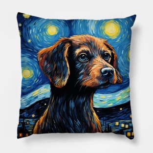 A Dog Painted in Starry Night Style Pillow