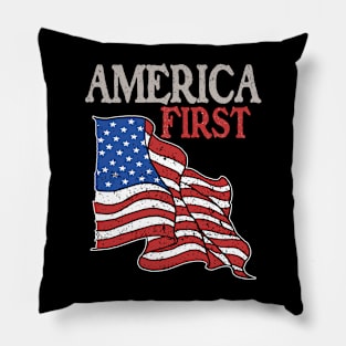 America first USA American patriot flag Memorial Day vintage Pillow