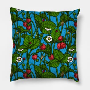 Wild strawberries, green and red Pillow