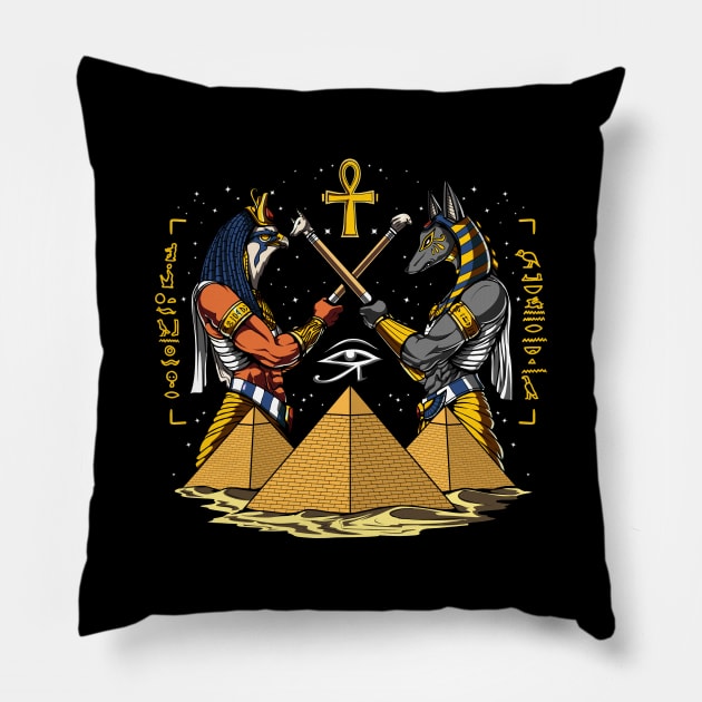 Ancient Egyptian Gods Horus Anubis Pillow by underheaven