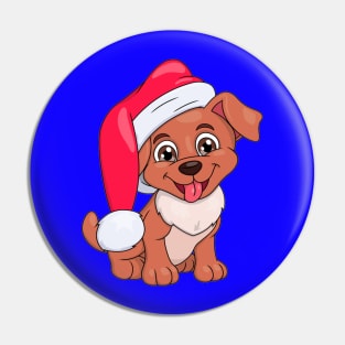 The smiling little puppy with Santa hat Pin