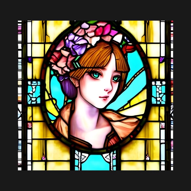 Beautiful Lady stained glass church window by animegirlnft