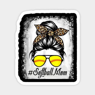 Bleached Softball Mom Life With Leopard and Messy Bun Player Magnet