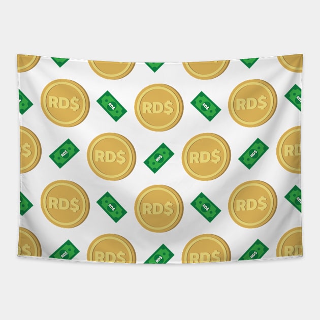 Dominican Republic’s Dominican peso RD$ code DOP banknote and coin pattern wallpaper Tapestry by FOGSJ