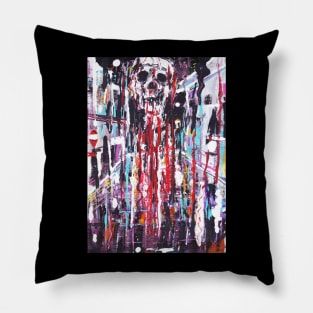 Creepy Abstract Impasto Skull City Street Painting Pillow