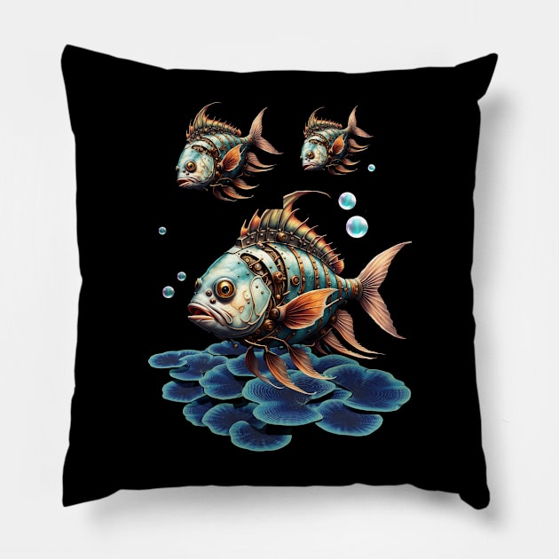 Stunning fantasy steampunk fish Pillow by Nicky2342