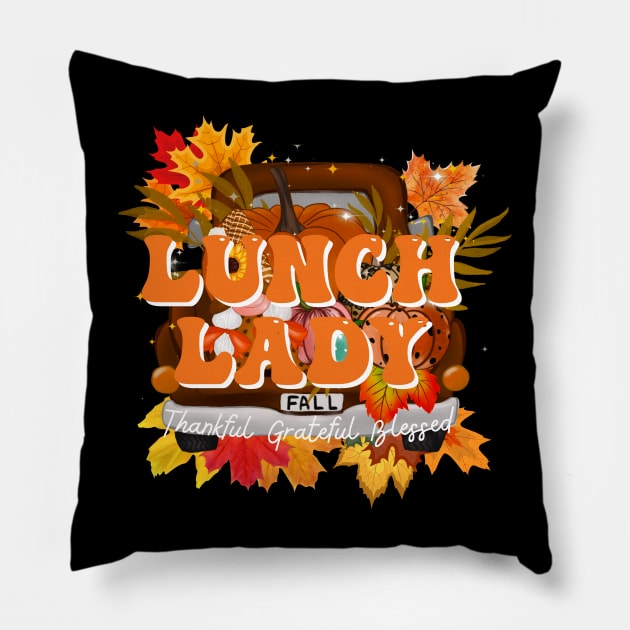 Lunch Lady School Cafeteria Worker Truck Pumpkin Fall Autumn Pillow by Johner_Clerk_Design