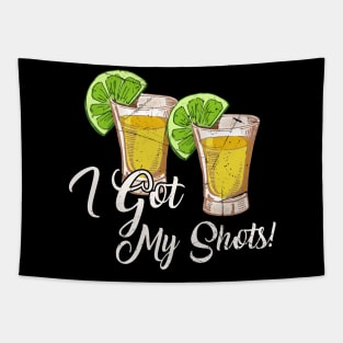 I Got My Shots 2 Shot Glasses Lime Wedges Funny Vaccination Tapestry