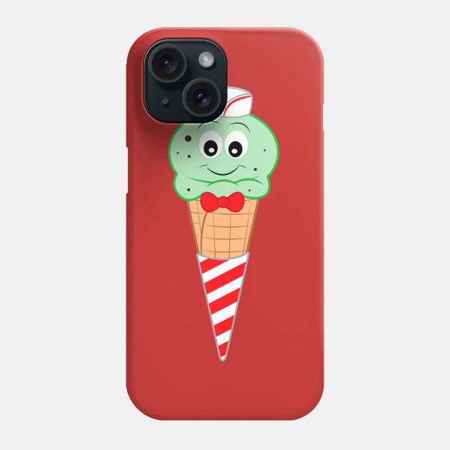 Mint Chocolate Chip Ice Cream Cone Cartoon Soda Jerk Phone Case by PenguinCornerStore