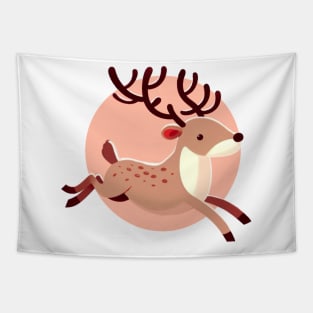 Pink happy jumping reindeer Tapestry