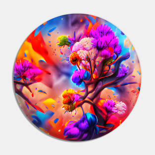 Colorful Flowers Tree Art Pin