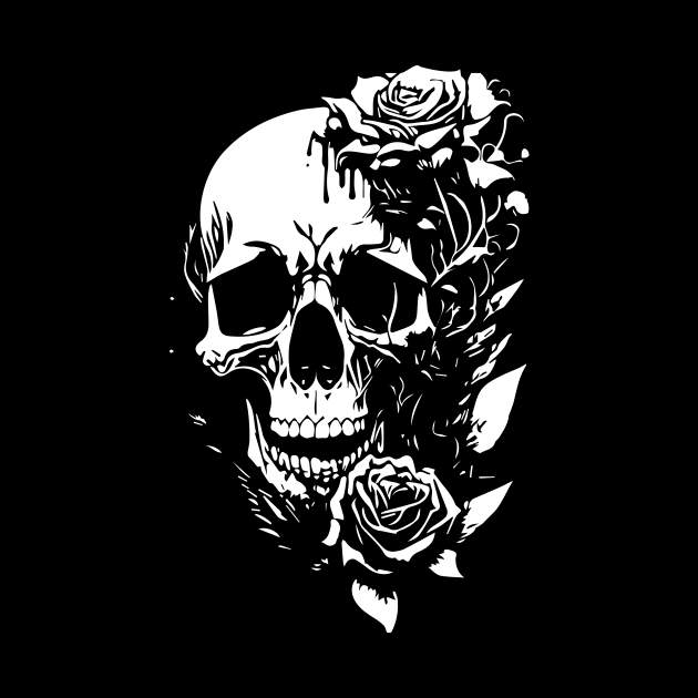 rock skull and roses by lkn