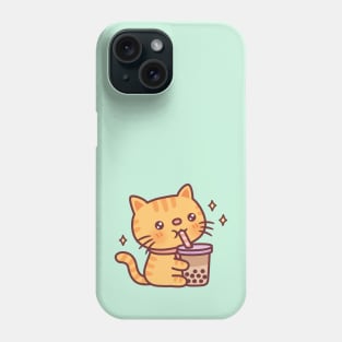 Cute Tabby Cat Drinking Bubble Tea Phone Case