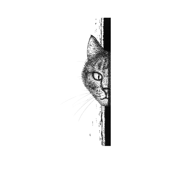 Black and White illustration of hidden cat by Kseniyart