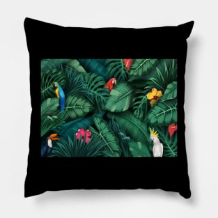 Tropical rainforest with birds Pillow