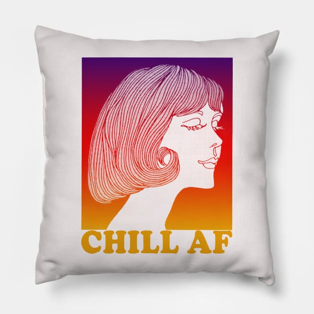 Chill AF // Original Vintage Styled Retro Girl Illustration Design Pillow by DankFutura