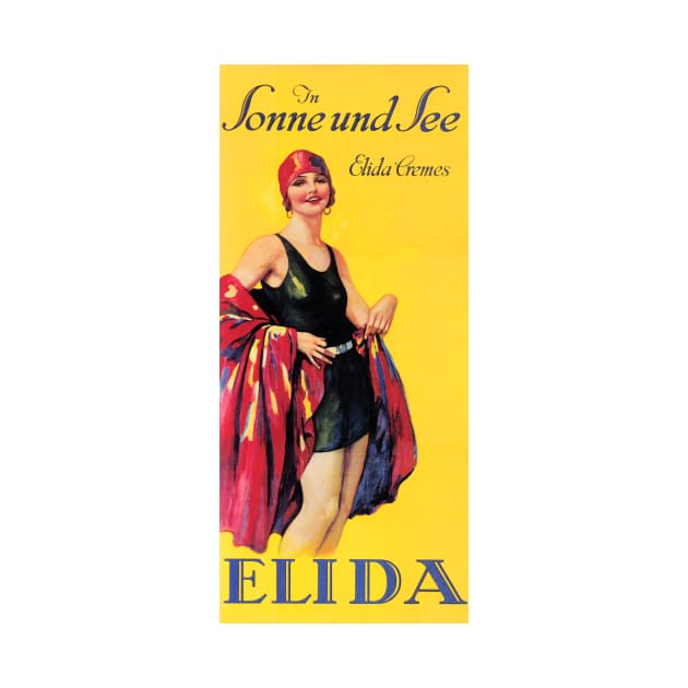 ELIDA CREMES Beauty Lotion Cosmetic Cream Vintage Advertising In Sonne Und See Swimsuit Woman by vintageposters