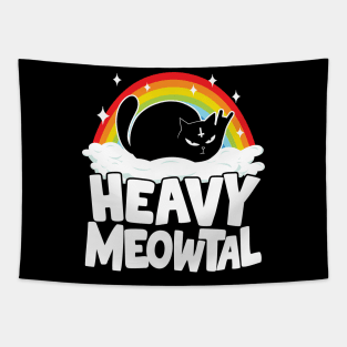 Heavy Meowtal Funny Cat Retro Rainbow Heavy Metal Cats Tapestry