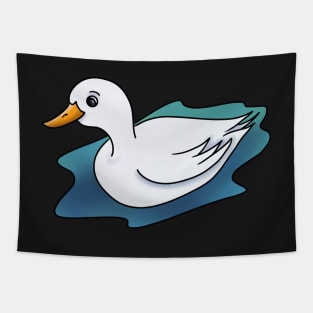 White Duck in Puddle of Water Tapestry