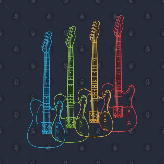 Four T-Style Electric Guitar Outlines Multi Color by nightsworthy