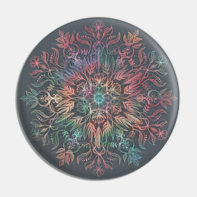 Winter Sunset Mandala in Charcoal, Mint and Melon Pin by micklyn