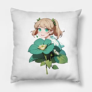 Cute happy anime girl in summer series Pillow