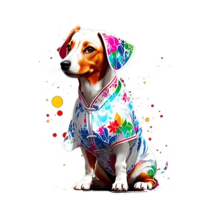 Graceful Dachshund in Embroidered White Cheongsam Dress T-Shirt