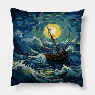 Ship on Storm Sea Pillow