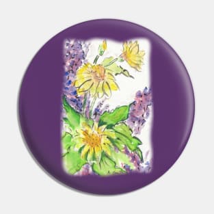 Yellow Purple and Green Flowers Pin