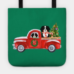 Bernese Mt Dogs Red Christmas Truck Tote