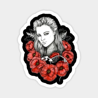 Girl with Poppy Flowers Magnet