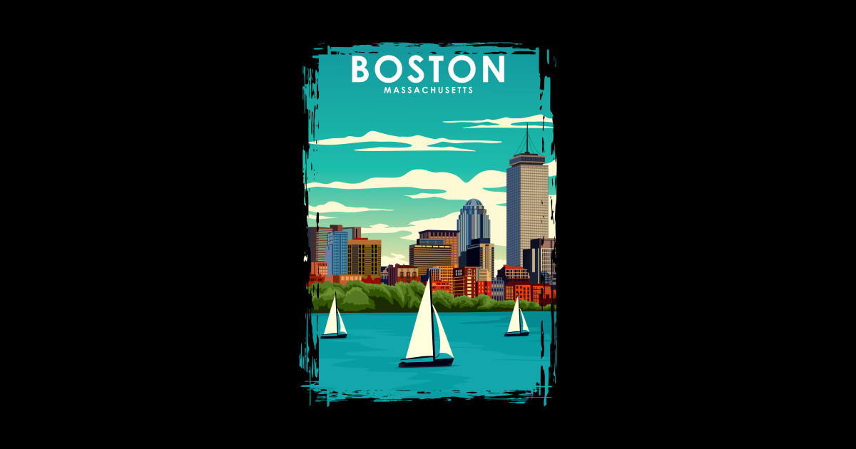 Boston Massachusetts Vintage Minimal Travel Poster Boston Design