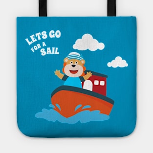 Cute lion the animal sailor on the boat Tote