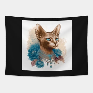 Abyssinian Cat Tattoo Portrait Tapestry