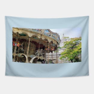 Paris Montmartre Carousel and Sacre-Coeur in Summer Tapestry