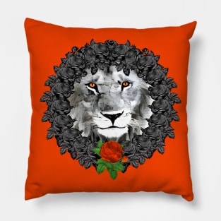 Lion Orange Rose Wreath Pillow