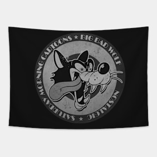 Retro Cartoon Big Wolf BW Tapestry