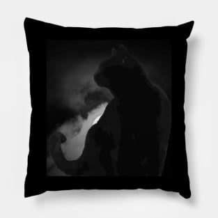 Black Cat Silhouetted Against Moonlight Sky Pillow