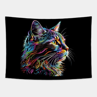 Colorful Abstract Cat Pop Art Style Tapestry