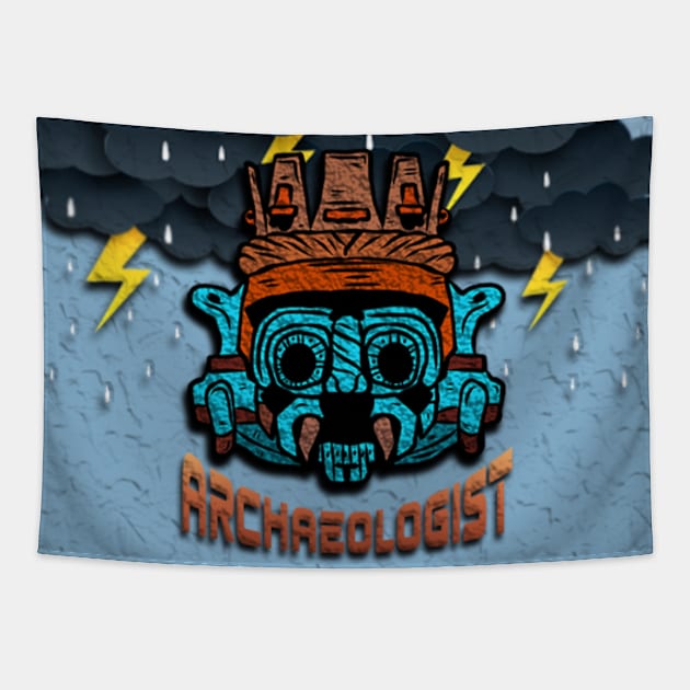 archeologist studying with thunderstorm and blue Tapestry by KK-Royal