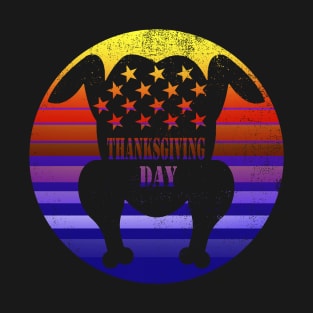 Patriotic Turkey American Flag Distressed Thanksgiving Day - Purple Circle Sunset T-Shirt