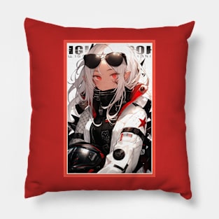 Aesthetic Anime Girl Red White Black | Quality Aesthetic Anime Design | Chibi Manga Anime Art Pillow