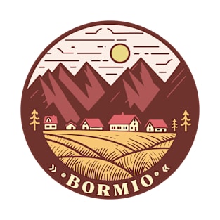 Bormio Italia doodle mountains landscape badge T-Shirt